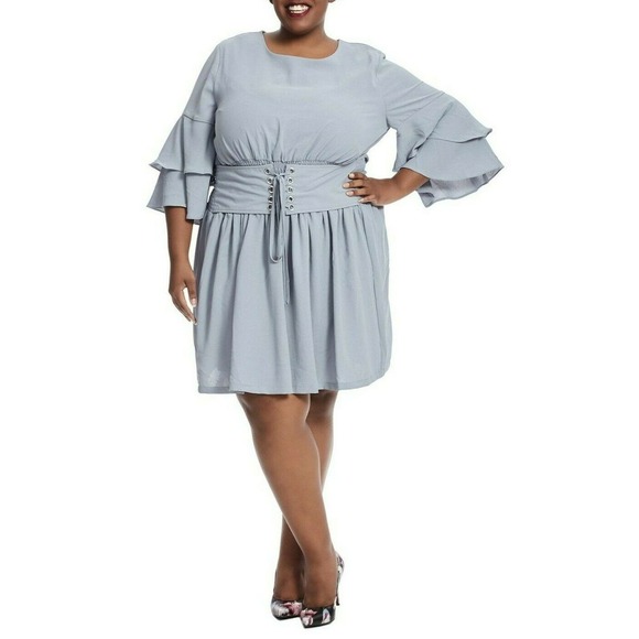 J.O.A. Dresses & Skirts - ⭐️JOA Sky Blue Smocked Waist Corset Fit & Flare Bell Sleeve Any Occasion Dress